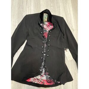 2H Threads Black Velvet Trim Paisley Lined Victorian Style Jacket S P
